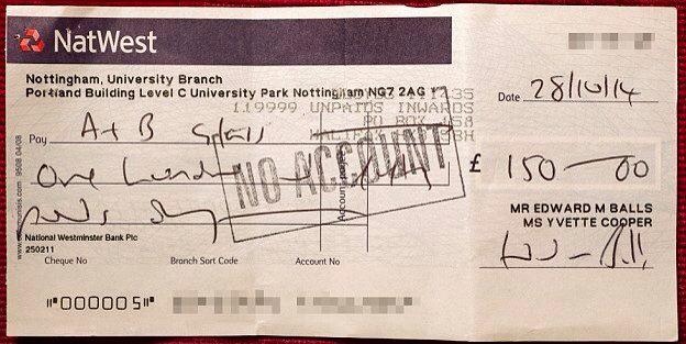 C1tyTrader's tweet photo. So, Ed Balls - the man who wants to run the country's finances can't even write £150 chq to his glazier!! Twice! http://t.co/PxUnUKSpi1