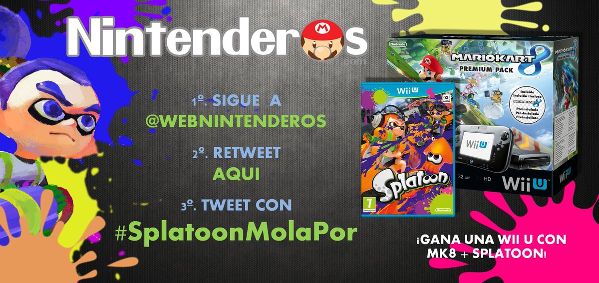 Nintenderos's tweet photo. ¡Gana un pack Premium de Wii U con #MarioKart8 + #Splatoon! #SplatoonMolaPor  http://t.co/I21ZojzdO0 http://t.co/nsHcD0mFAA
