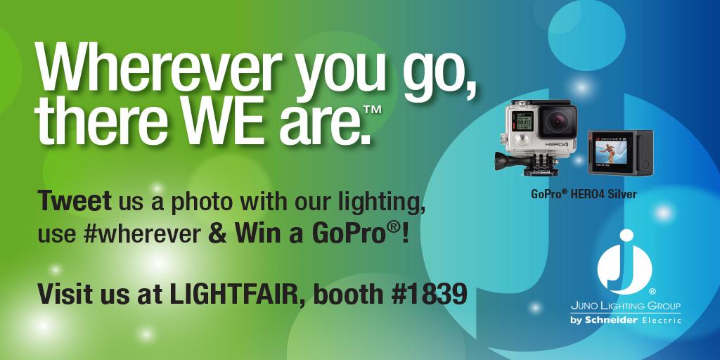 JunoLighting's tweet image. Win a GoPro! Tweet a photo with our #lighting, use #wherever. Visit us at #LFI2015. Rule info bit.ly/1EzPxk8