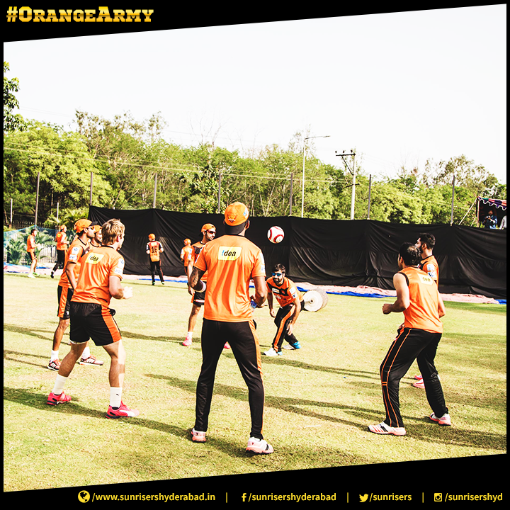 With good teamwork and the support of the #OrangeArmy, team #SRH is all fired up for the game tomorrow in #Mumbai