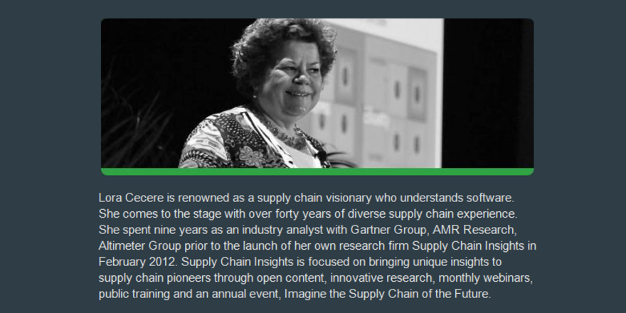 OMP_supplychain's tweet photo. We're delighted to present Lora Cecere as a keynote speaker at our #SC Customer Summit on Sept 30! #OMPCS15 @lcecere http://t.co/qvHnDAAYLI