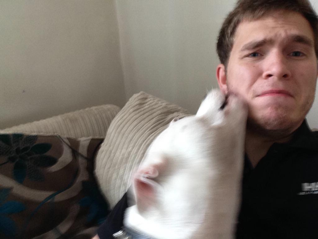 Pr1Scott's tweet photo. I think jacks happy that I'm home 😝😬 http://t.co/Ljo2Z5Phu8