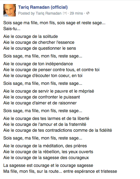 TariqRamadan's tweet photo. Sois sage ma fille, mon fils, sois sage et reste sage...
Sais-tu... http://t.co/SWSdFNghBs