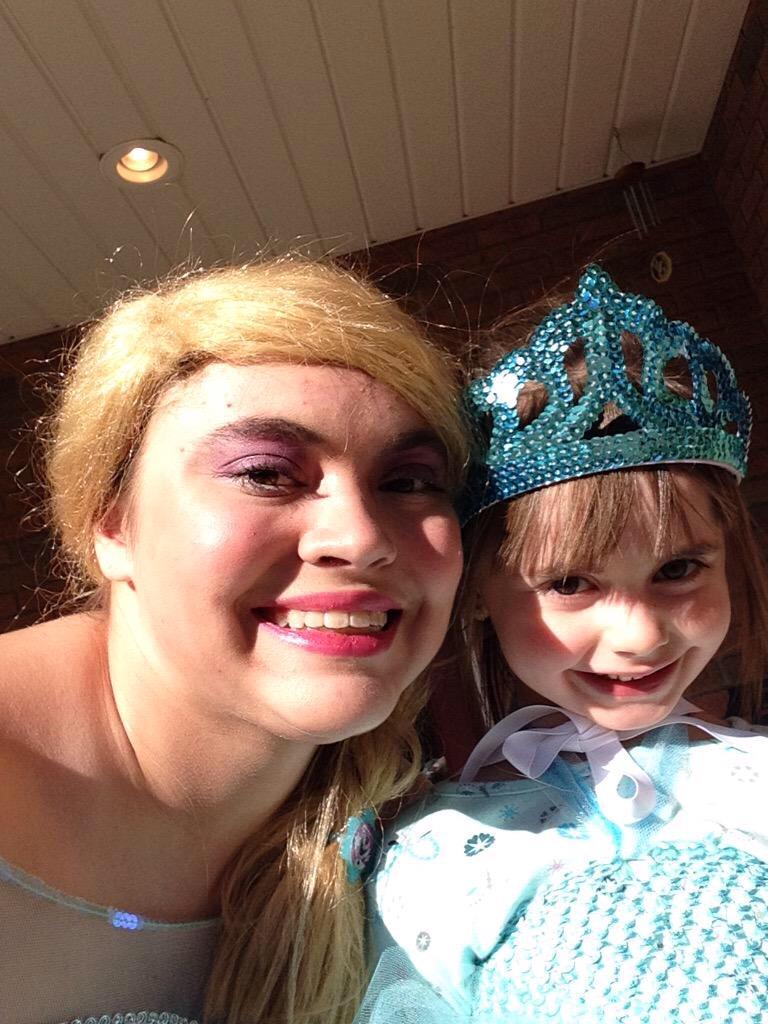 [Can't find me with my older sister, but here's me with my little sister. We both went as Elsa for Halloween.]