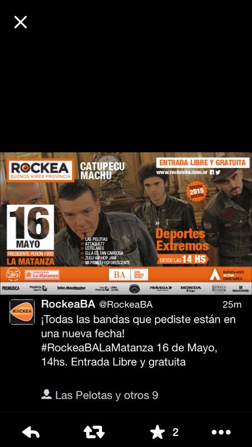 GabiRadice's tweet photo. Justo a tiempo!!! Te dije que era #RockExtremo @catupecuoficial también en #RockeaBALaMatanza http://t.co/ubKVk4rE1Y