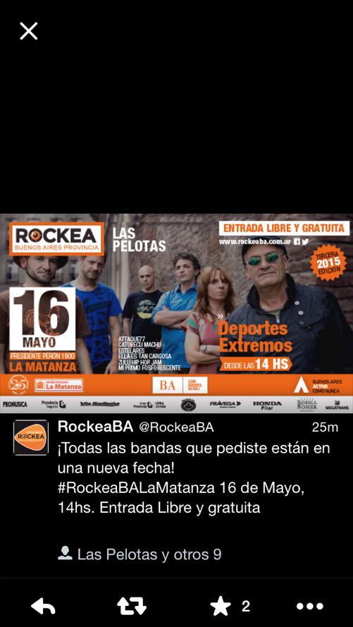 GabiRadice's tweet photo. #RockExtremo Tremenda fecha del @RockeaBA Agarrate La Matanza que vamos a cabalgar! Vamos @laspelotasweb !!! http://t.co/CH5yfoJlQP