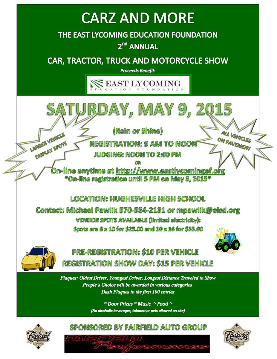 #paonlinecommunity Car Show this Saturday - 9-2 at Hughesville HS. Hughesville PA.   Info eastlycomingef.org