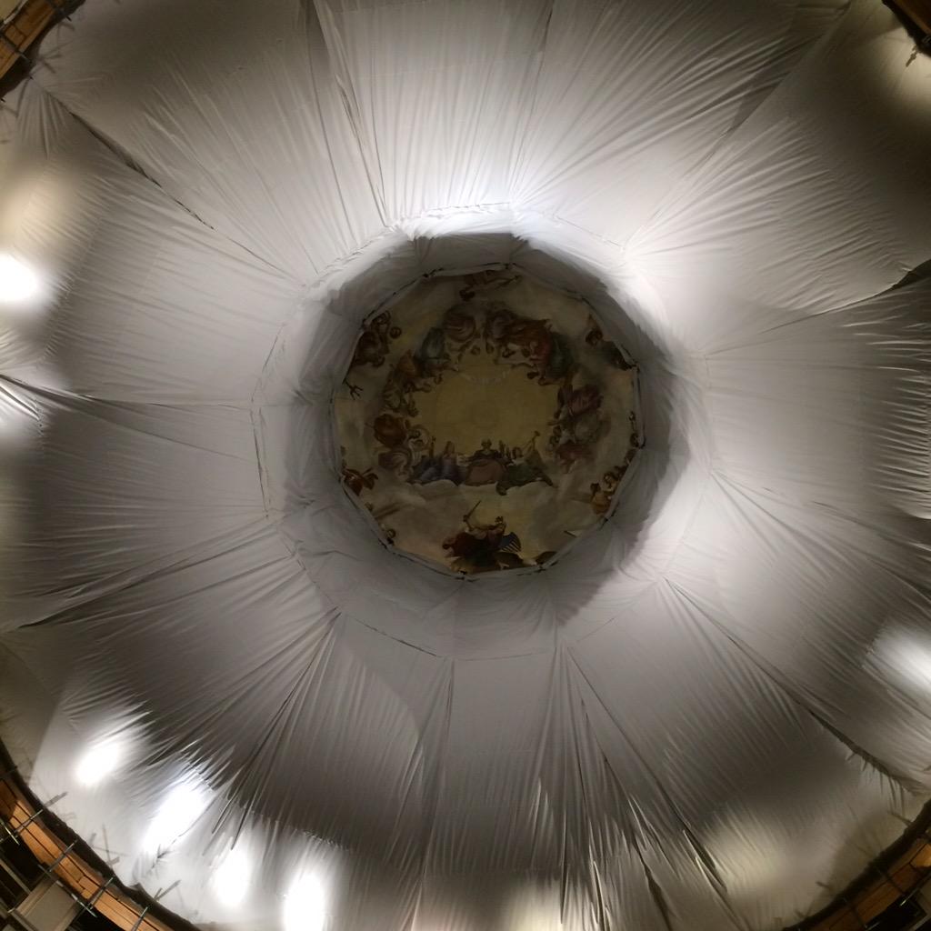Sarahdc2015's tweet photo. Reconstruction on the copper dome of the Capitol frames the painting at the top quite nicely #dcskylion http://t.co/x8HGEvFz7A