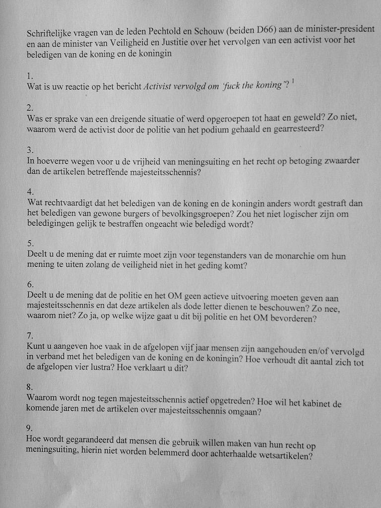 Vragen van <a href="/APechtold/">Alexander Pechtold</a> en <a href="/GerardSchouwD66/">Виталий Вуколов</a> aan kabinet nav vervolging #fuckdekoning. #majesteitsschennis