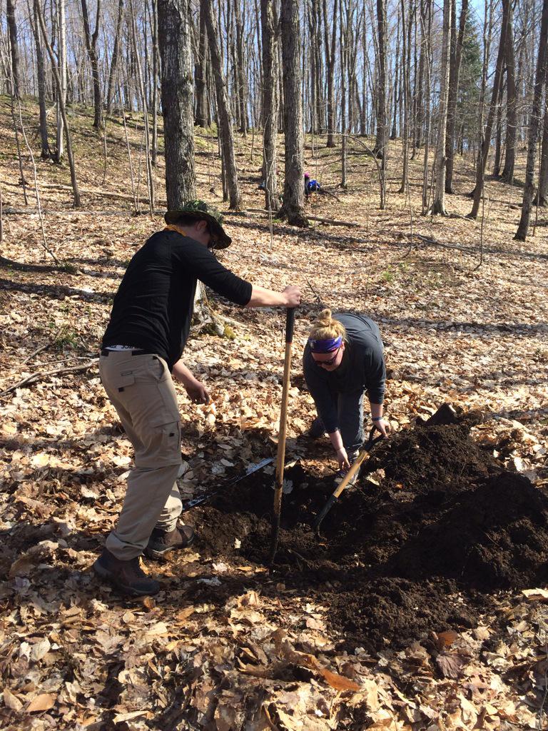 UWSummitCentre's tweet photo. @envwaterloo students digging in the dirt during ERS340 @UWSummitCentre #wsce #takeyoureducationoutside http://t.co/58wHN02bLC