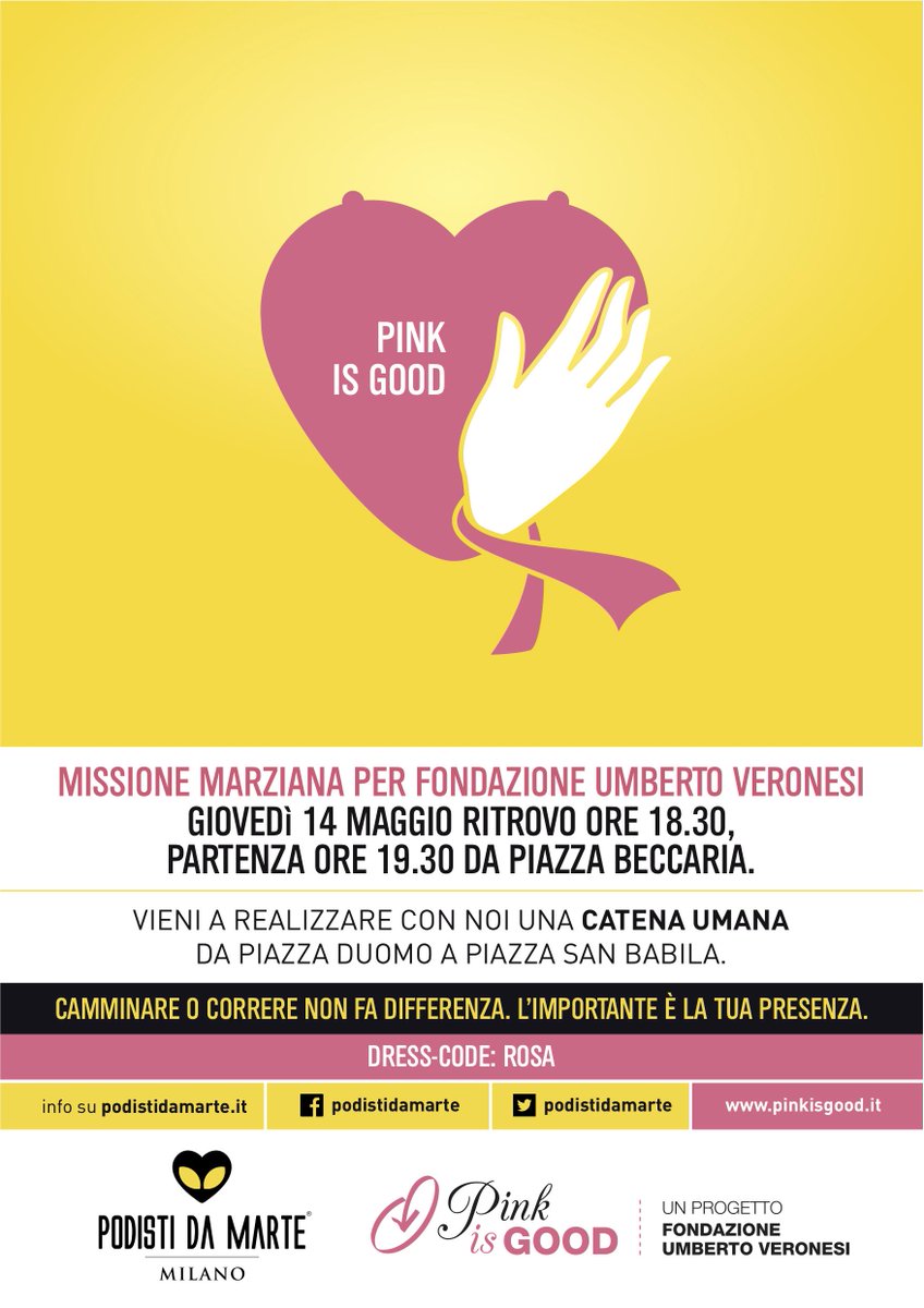 14 maggio, ore 19.30. 
La prossima Missione dei Podisti da Marte è dedicata a Pink is good #prevenzione #milano