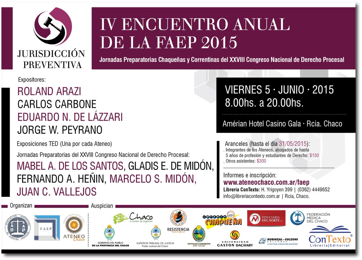Se prorrogó la inscripción hasta el día 31/05/2015, informes e inscripción ateneochaco.com.ar/faep/