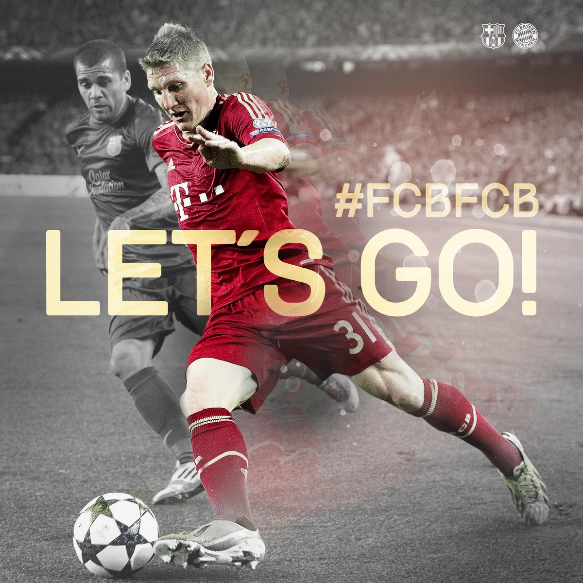 BSchweinsteiger's tweet photo. Bayern gegen Barca: Mit euch im Rücken können wir es schaffen. Wir werden, wie vor zwei Jahren, alles geben! #packmas http://t.co/hWxhCDWFwV