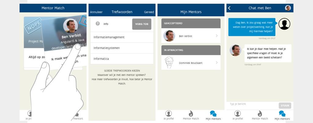 Op de #mentor app van #vick vind je nu al meer dan 500 mentoren. Swipen voor een mentor. #advies met ervaring #vdab