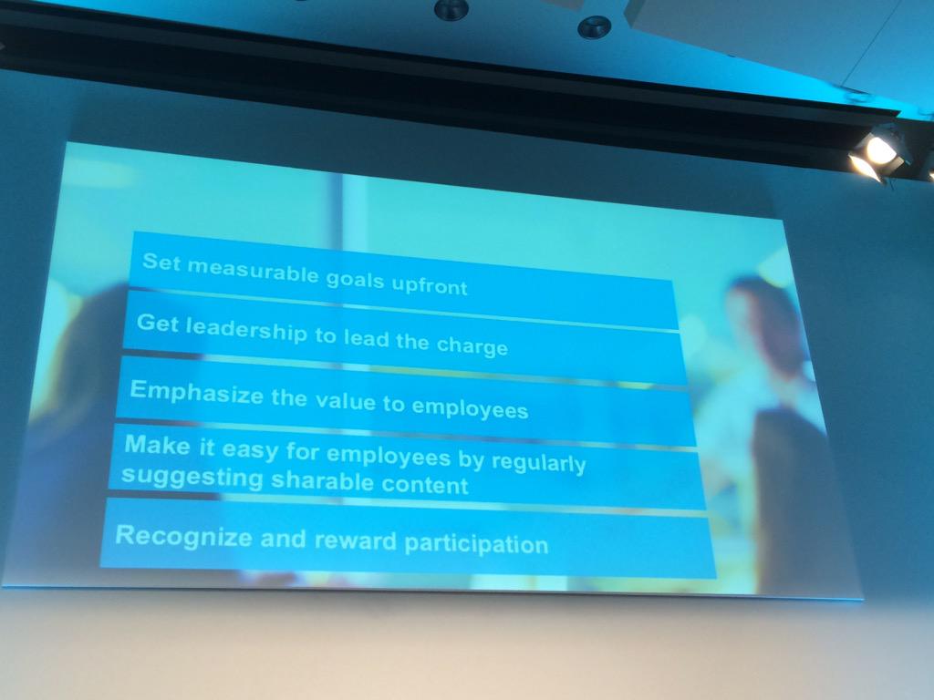savvybostonian's tweet photo. Good tips from @LinkedIn at encouraging employees to share your content #lfc15 @LinkedInMktg http://t.co/qEuUr9TYJM