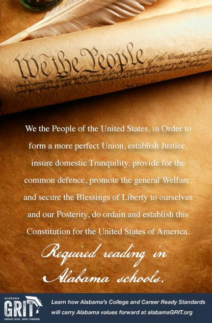 AlabamaGRIT's tweet photo. Required Reading in AL Schools includes the Constitution &amp; Declaration of Independence with our AL #CCRS #ALValues http://t.co/YGQ9GQiaBe