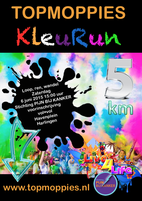 TOPMOPPIES's tweet photo. Kleur jij de wereld voor #Stichtingpijnbijkanker. Loop mee met de Topmoppies voor dit doel!!  #ColorRun #Harlingen http://t.co/5mw2QZ2Kb4