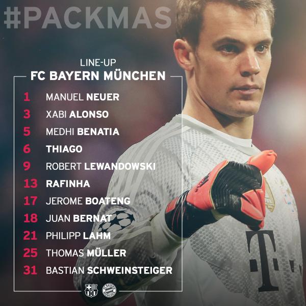 Ya hay alineación del <a href="/FCBayernES/">FC Bayern München Español</a>: <a href="/XabiAlonso/">Xabi Alonso</a>, titular ante el <a href="/FCBarcelona/">FC Barcelona</a>.