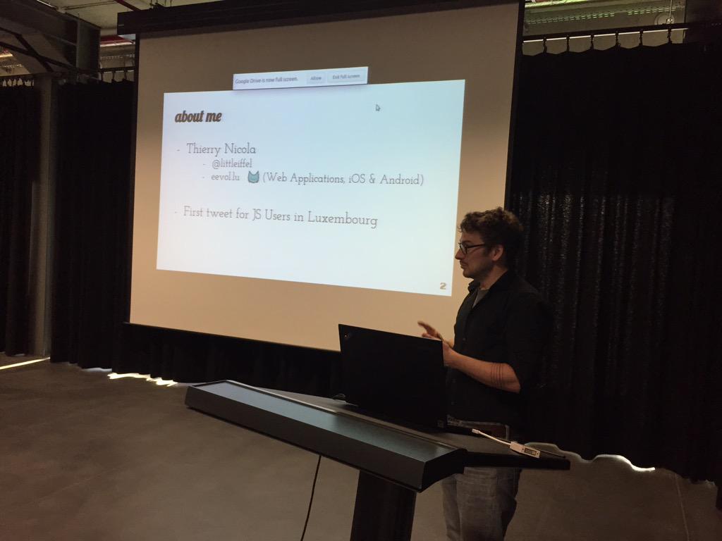 polysign's tweet photo. @littleiffel representing the @JSLuxembourg at the @betacube #hyperlink #meetup tonight http://t.co/uwamovV2k7