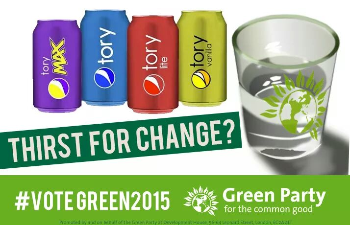 GreenPartyMemes's tweet photo. Sick of the same four flavours of Tory? #VoteGreen2015 for a refreshing change to the status quo. #Greens http://t.co/QmYu8qXEXN