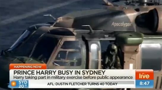 sunriseon7's tweet photo. LIVE PICS: Prince Harry taking part in military exercise over #Sydney this morning #sun7 http://t.co/9pwVZcnyfO
