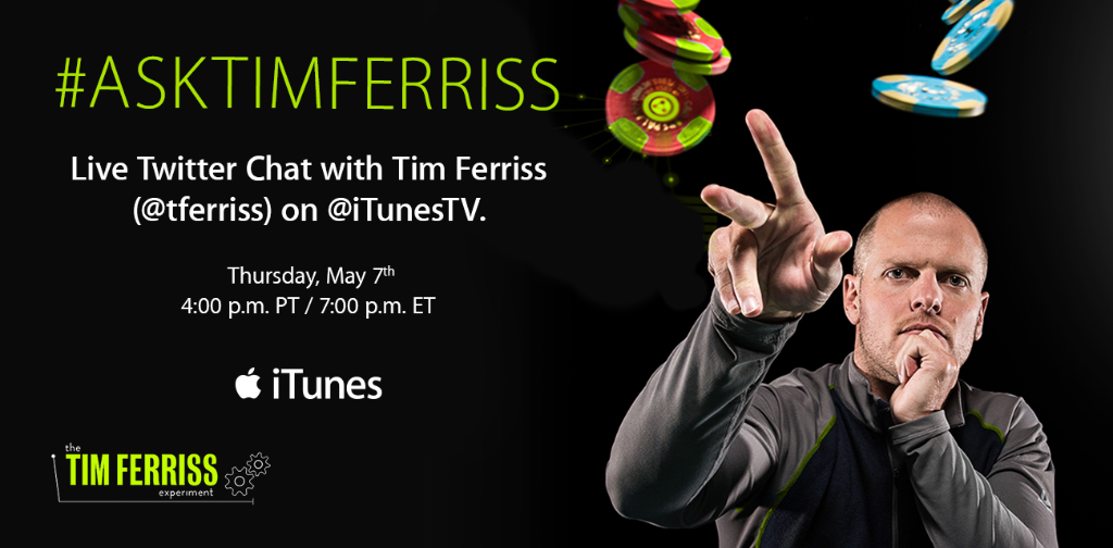 iTunesTV's tweet photo. We’re pumped! @tferriss chats with us tomorrow. #AskTimFerriss http://t.co/bZdElABdRE http://t.co/y2NO6JeStp