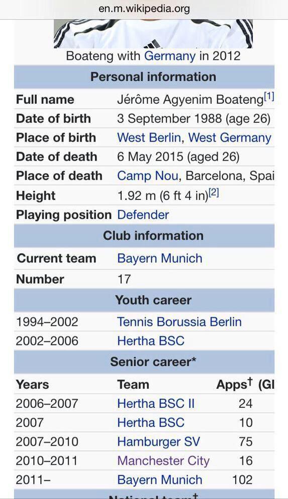 Sunday League Fc On Twitter Jerome Boateng S Wikipedia Page Has Been Edited Http T Co Mur60xghga