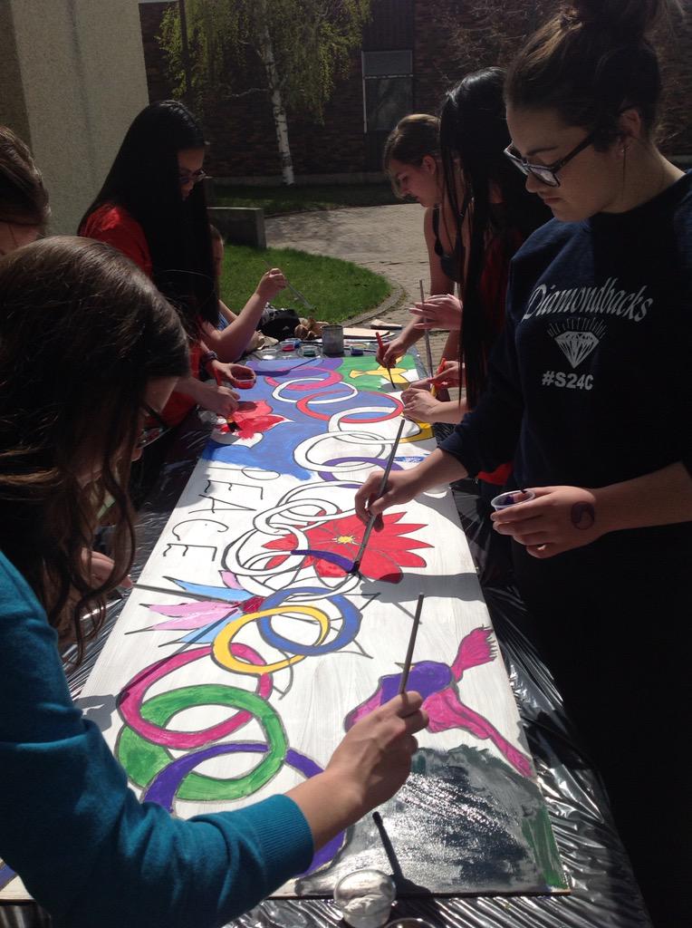Celebrating the Arts by painting in the courtyard. <a href="/ELJHS/">École Leduc Jr. High</a> #eljhsarts
