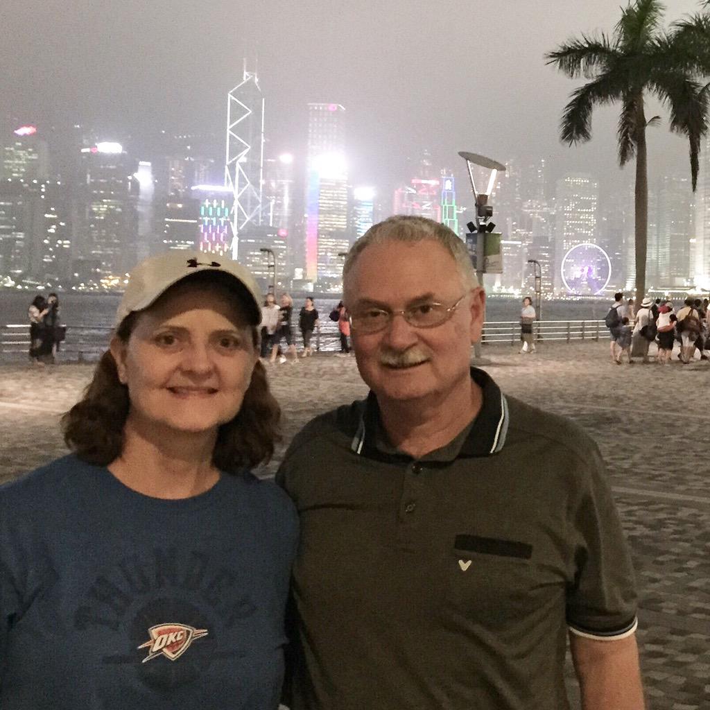 My mom and dad in Hong Kong, and my mom is representing the Thunder! #WeAreThunder