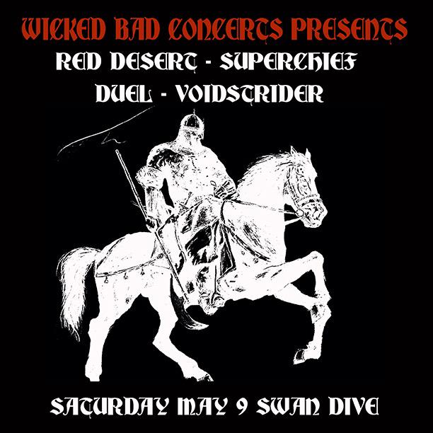 This Saturday at <a href="/swandiveaustin/">Swan Dive</a> <a href="/wickedbadatx/">Wicked Bad Concerts</a> presents <a href="/RedDesertMpls/">Red Desert</a> <a href="/SUPERCHIEF_DSM/">SUPERCHIEF</a> #dueltexas #voidstrider #atx