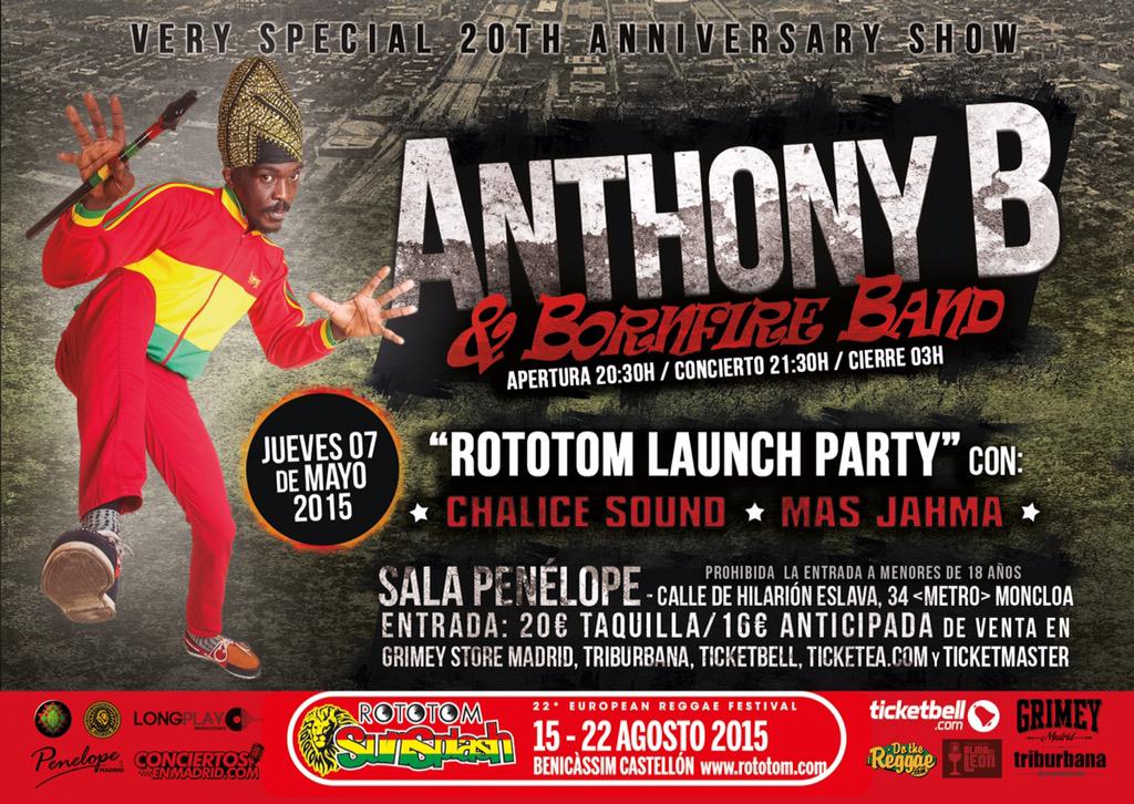 SalaMonMadrid's tweet photo. Concierto Anthony B mañana en Madrid Sorteamos 2 entradas individuales entre los RT!! Mañana anunciamos ganadores! http://t.co/DanYpM34RY
