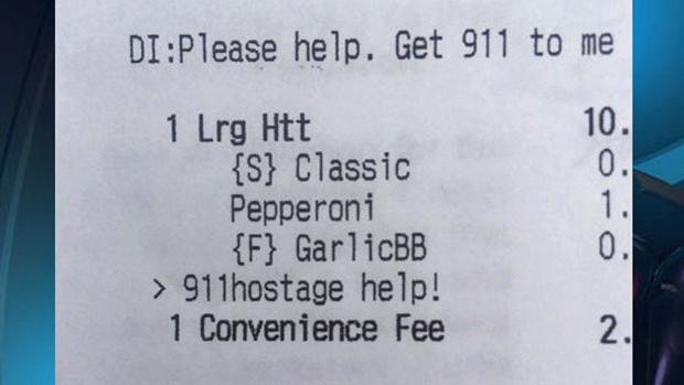 CBCNews's tweet photo. "Get 911 to me": Woman held hostage uses Pizza Hut app to save her family http://t.co/PBZwP5iJVM http://t.co/hdKlNJPoGI