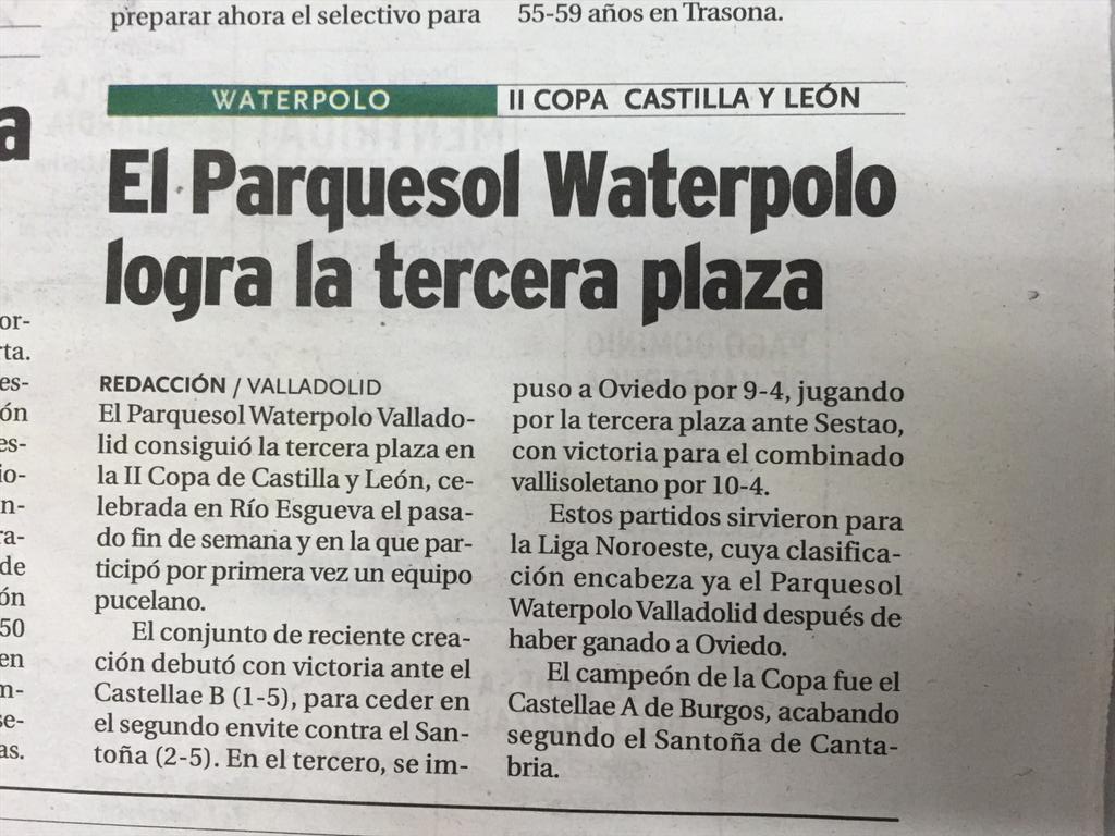 Waterpolopucela's tweet photo. @DiadeValladolid  se hace eco del resultado de @Waterpolopucela @CN_Parquesol en II Copa WP CyL y liga @wpNOROESTE http://t.co/APO2VSI5ht