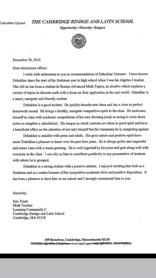 Kelley Tuthill on Twitter: "#Tsarnaev college recommendation letter. Math teacher testified he ...