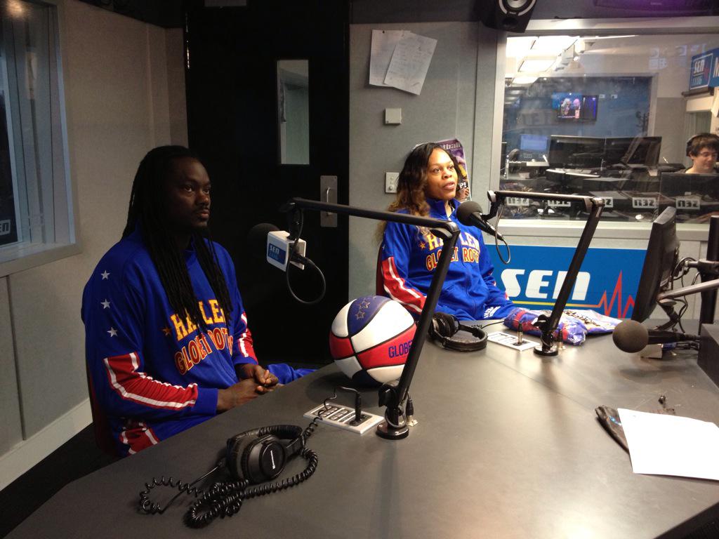 SENBreakfast's tweet photo. How cool is this! Slick Willie Shaw and Sweet J from the Harlem Globetrotters have dropped into the studio http://t.co/qGyNGjSsWo