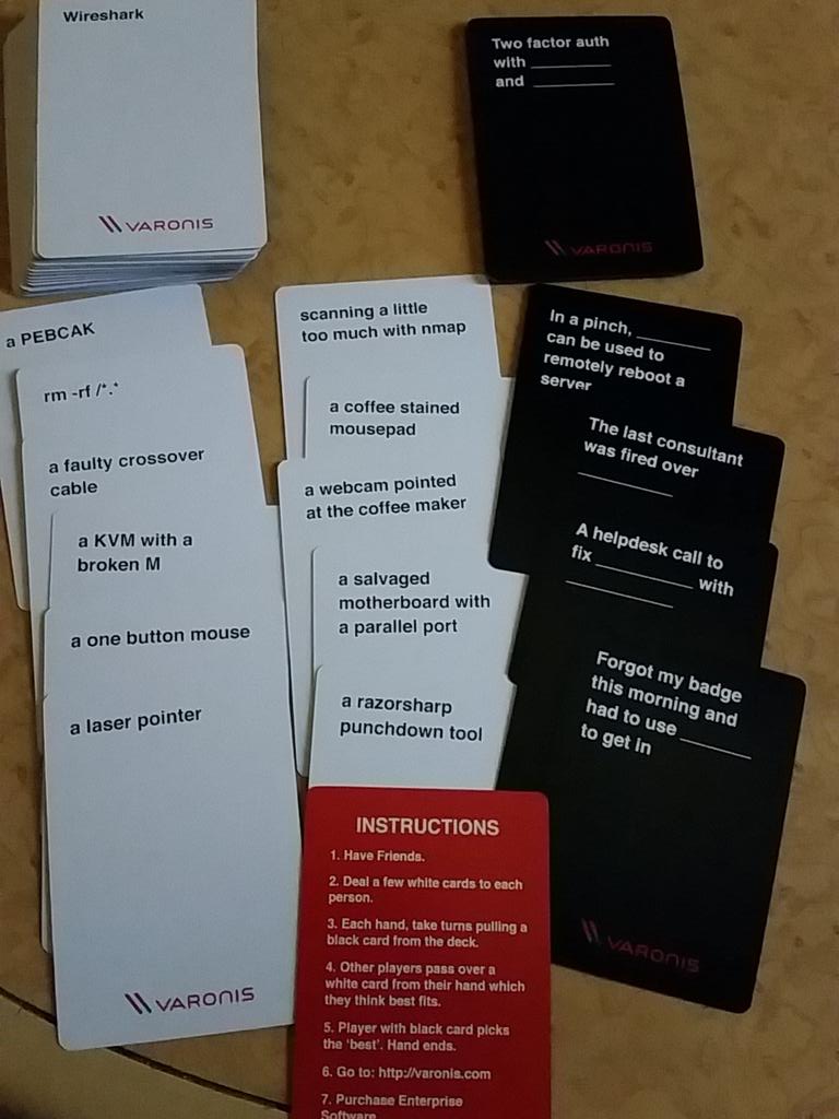 SQLKnow's tweet image. Cards against IT - geek swag from #EMCWORLD