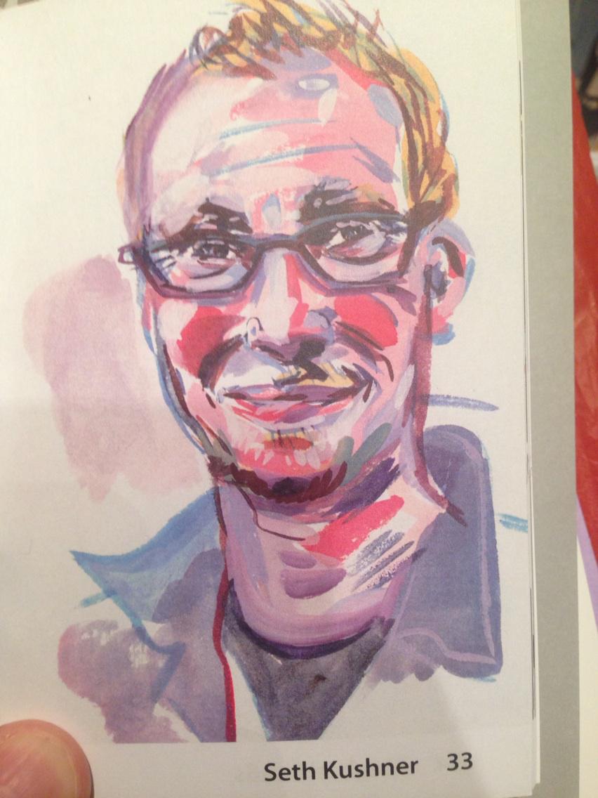Great portrait / watercolor of <a href="/sethkushner/">SethKushner</a> by @jessruliffson I saw at @bklynzinefest #BrooklynZineFest