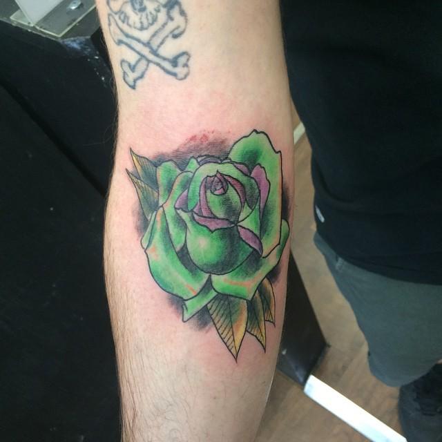 Red rose tattoo with green leaves  Tattoogridnet