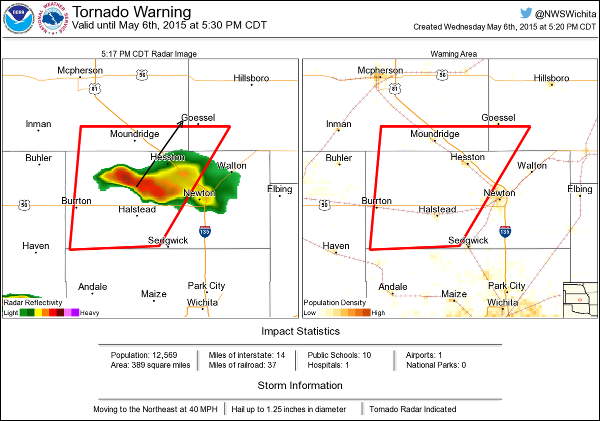 Tornado Warning including Hesston KS, Halstead KS, Moundridge KS until