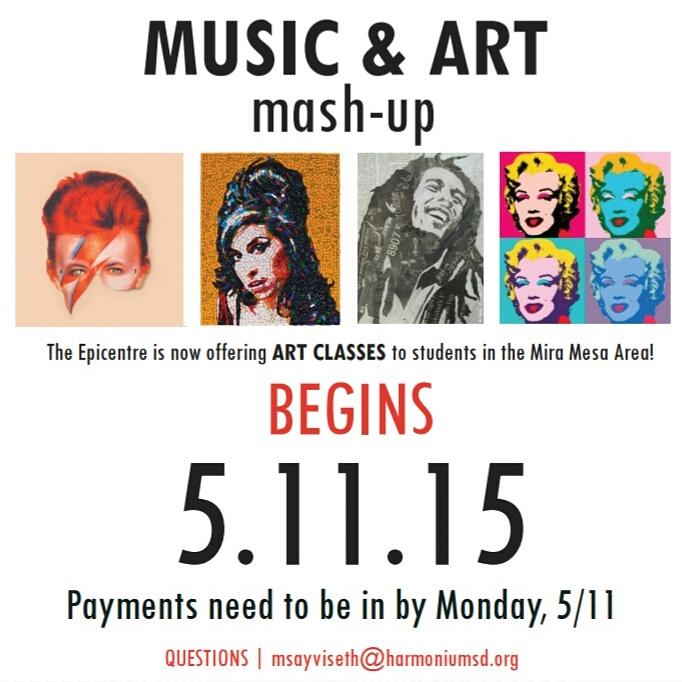 Create art pieces inspired by different decades of music! Music &amp; Art Mash-Up begins 5/11. See info below!