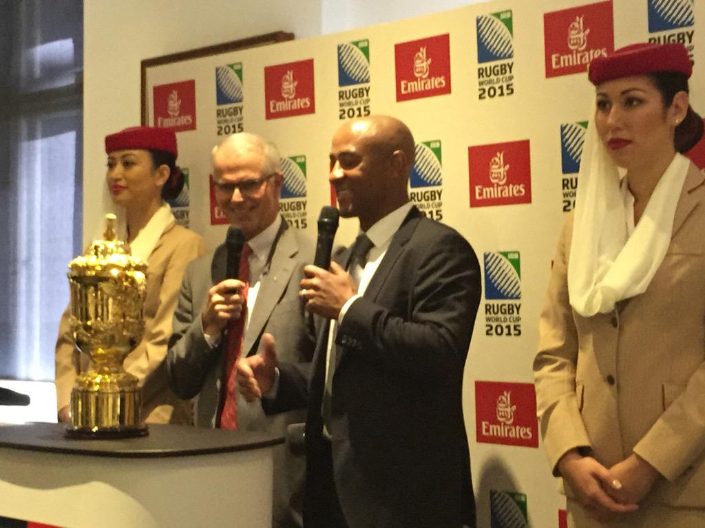 SydneyRugbyClub's tweet photo. .@GeorgeGregan with Gordon Bray & the @emirates #HelloRWC2015 Webb Ellis Cup at #TheRugbyClub http://t.co/I4COrSHuWv