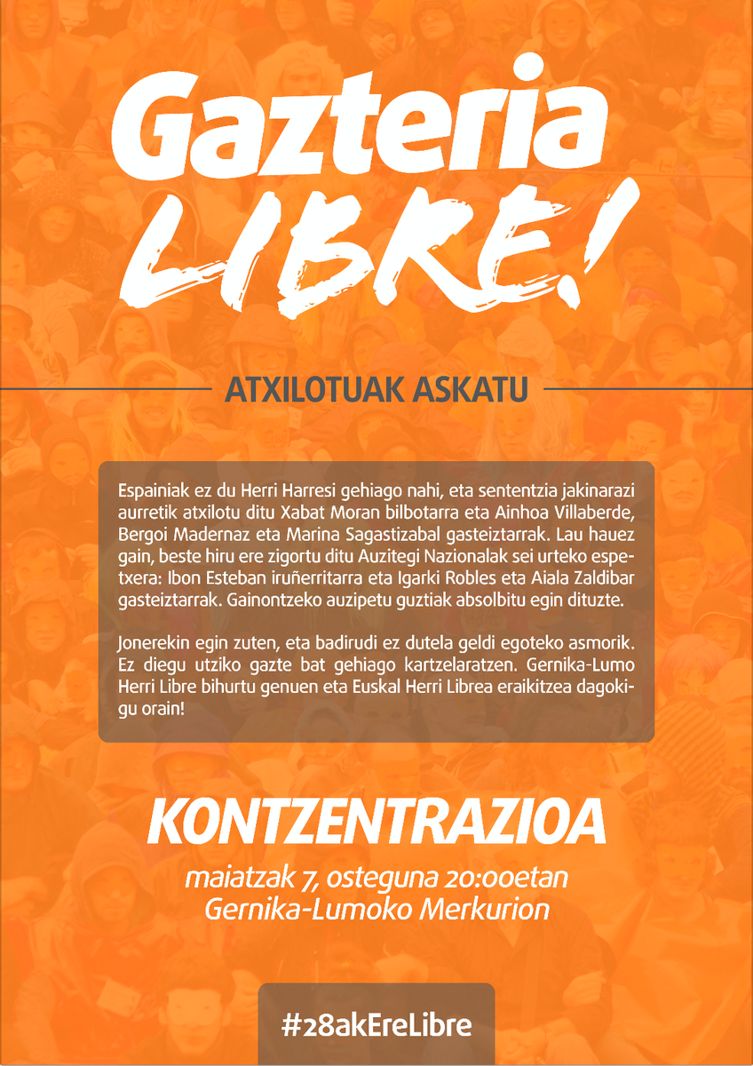 JoneLibre's tweet photo. Gernika-Lumo Herri Libre bihurtu genuen eta Euskal Herri Librea eraikitzea dagokigu orain. #28akEreLibre http://t.co/eR0JenZif9