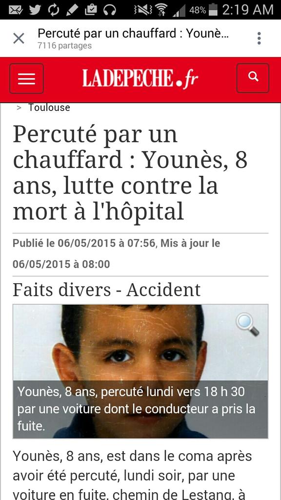 TU VAS T'EN SORTIR PTI GARS ! 
PRIER POUR CE PETIR, TROP JEUNE POUR MOURIR .. YOUNÈS,  TU DOIS TE BATTRE  !