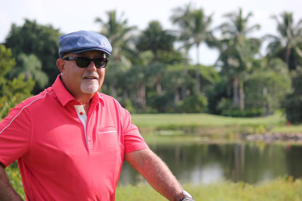 Rocky hanging on the tee box in style.. Wearing; Old Guys Rule Airstream Polo. #oldguysrule #golfapparel #mensfashion