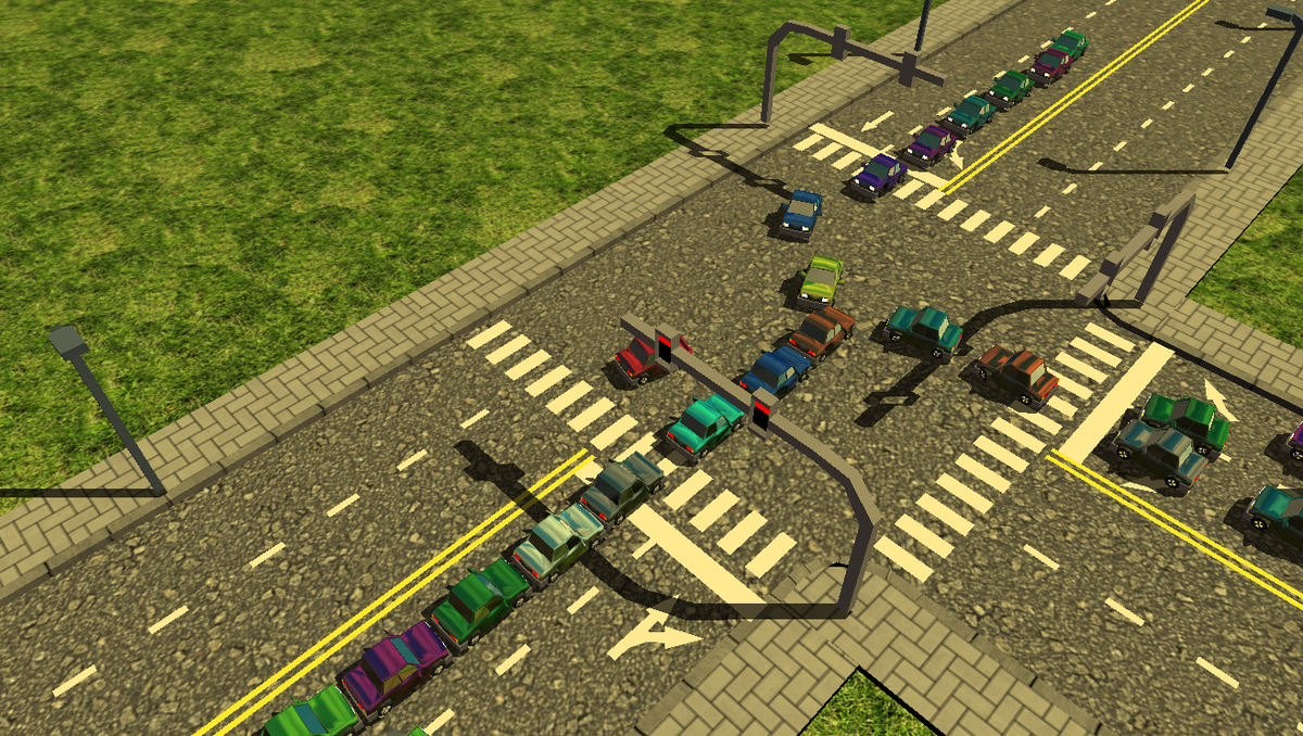 wasar26's tweet photo. Added some traffic and rules for lights. Traffic jams happen quickly. #gamedev #indiedev http://t.co/z6ZmLggKMg