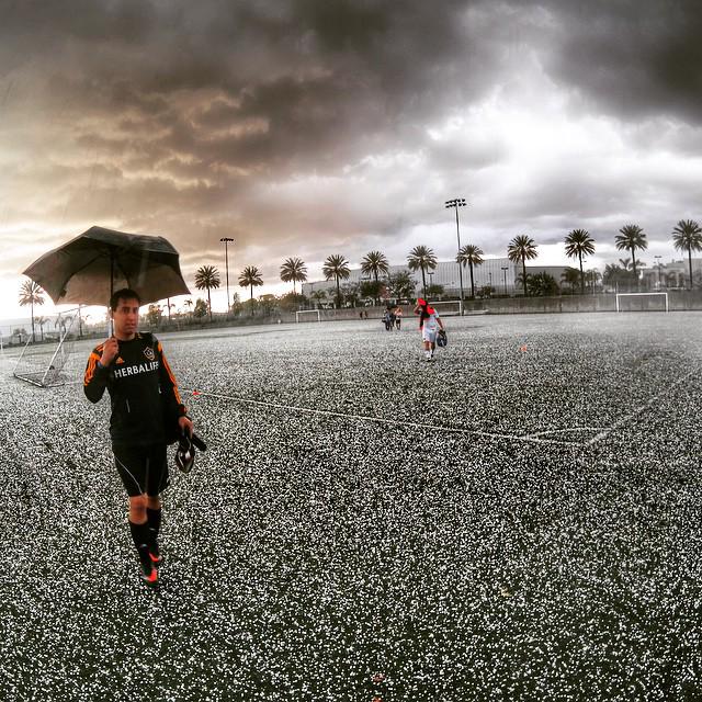 SantaMonicaAir's tweet photo. Santa Monica Airport Pic: Not even the hail stopped us from winning #bringonthehail #santamonicaairport #won7-1 by aโฆ http://t.co/W8XM5kutdr