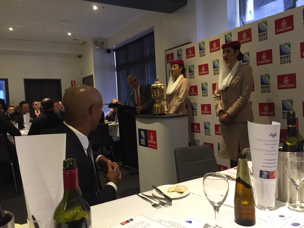 SydneyRugbyClub's tweet photo. Gordon Bray kicks of the @emirates #HelloRWC2015 lunch with @GeorgeGregan at #TheRugbyClub http://t.co/2IPZa4JUrq