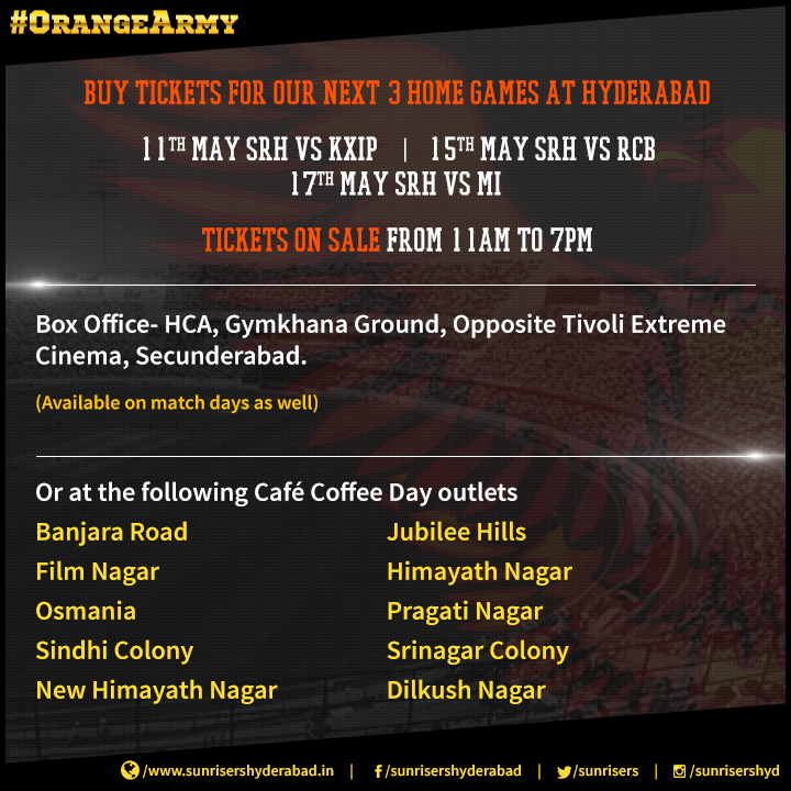 Cheer loud and proud! Make sure you've bought tickets for our home games in Hyderabad and support #SRH #OrangeArmy!
