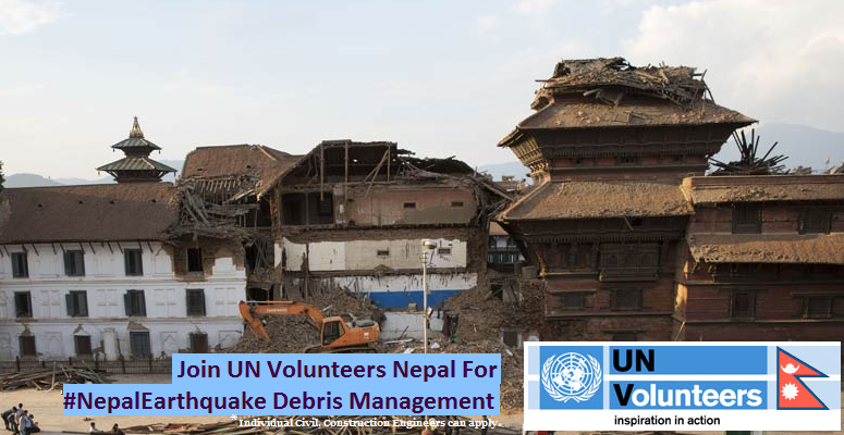 UNVNepal's tweet photo. Opportunity to join UNV Nepal post #NepalEarthquake Debris Management. Civil/Construction Engineers apply now. #Nepal http://t.co/etkXHDqKla