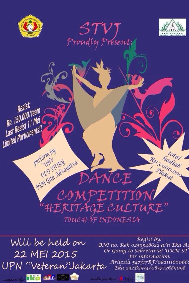 <a href="/UKM_STVJ/">Seni TARI VeteranJKT</a> present: DANCE COMPETITION Heritage Culture "Touch Of Indonesia" On 22 May, Don't Miss It!! 2015